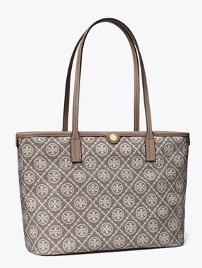 Tory Burch Brown Logo-Print Tote with Matching Wristlet